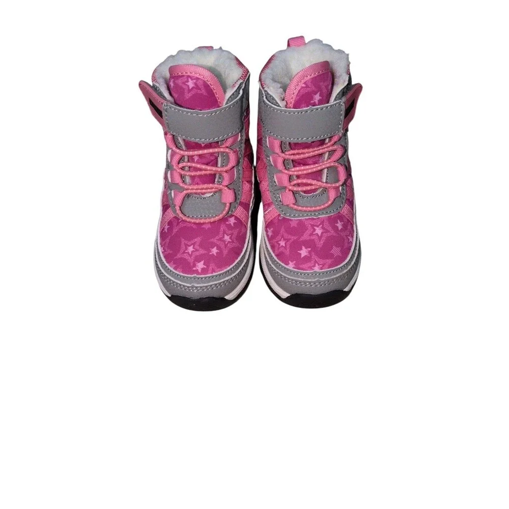 Khombu Snow Boots 5 Toddlers Pink Star Print High Top Hook Strap Fleece Lined